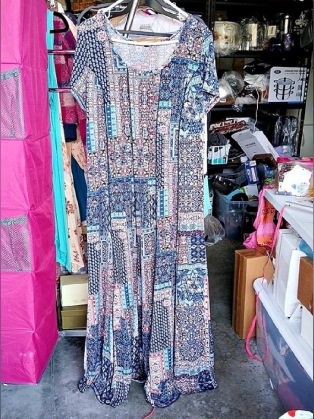 Sami & Jo Printed Maxi Dress in Blue & Red Size Small Like New
